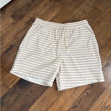 Rylee  Cru Beige and White Striped UPF 50 Board Shorts Size Medium