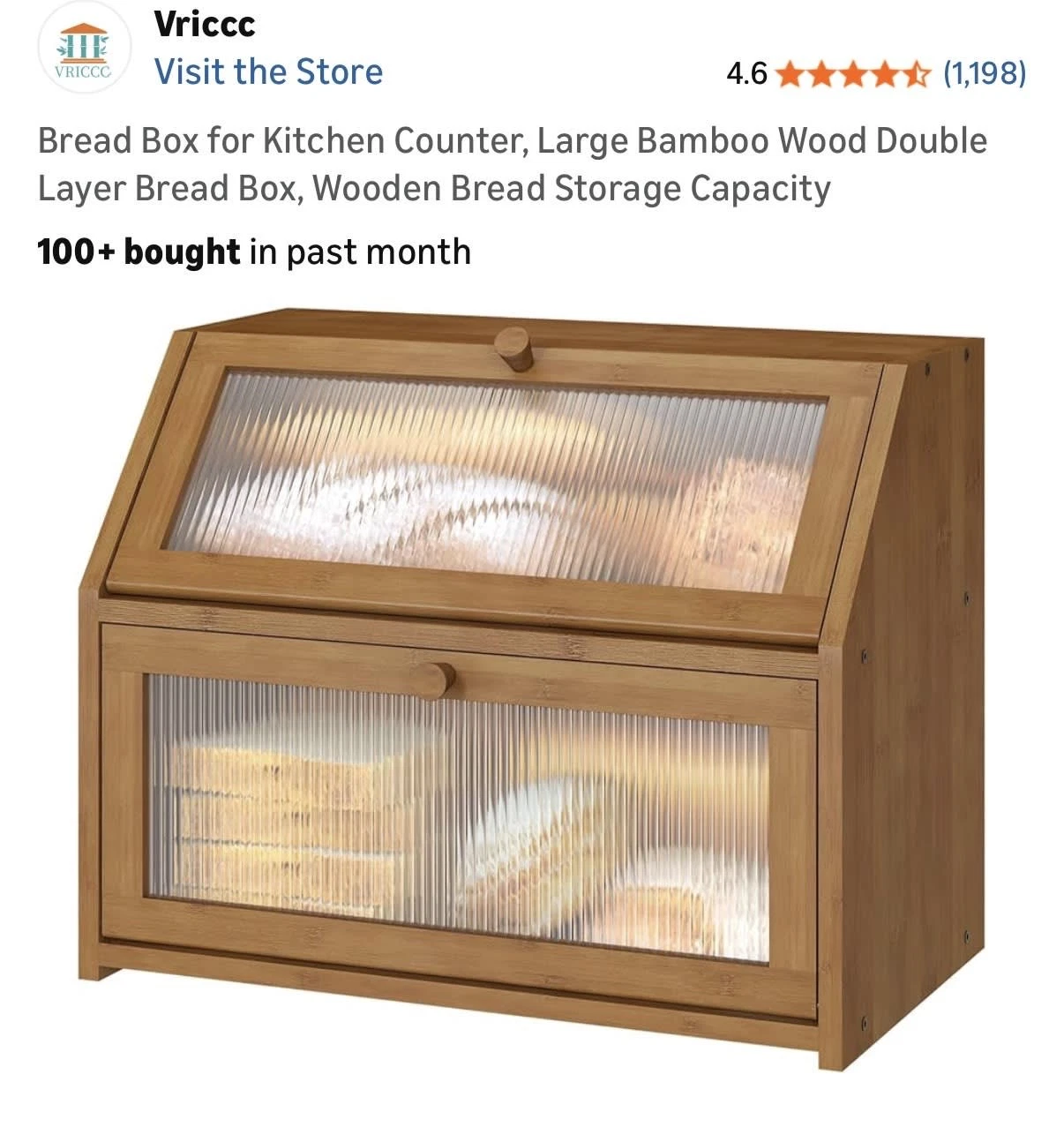 Double Layer Bamboo Wood Bread Box Kitchen Counter Storage Clear
Opens in a new window or tab