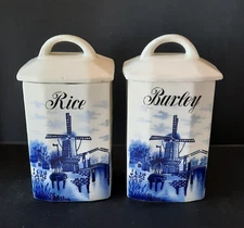 VINTAGE CERAMIC GRELE 3862.A GERMAN DELFT BARLEY & RICE CANISTER SET 2