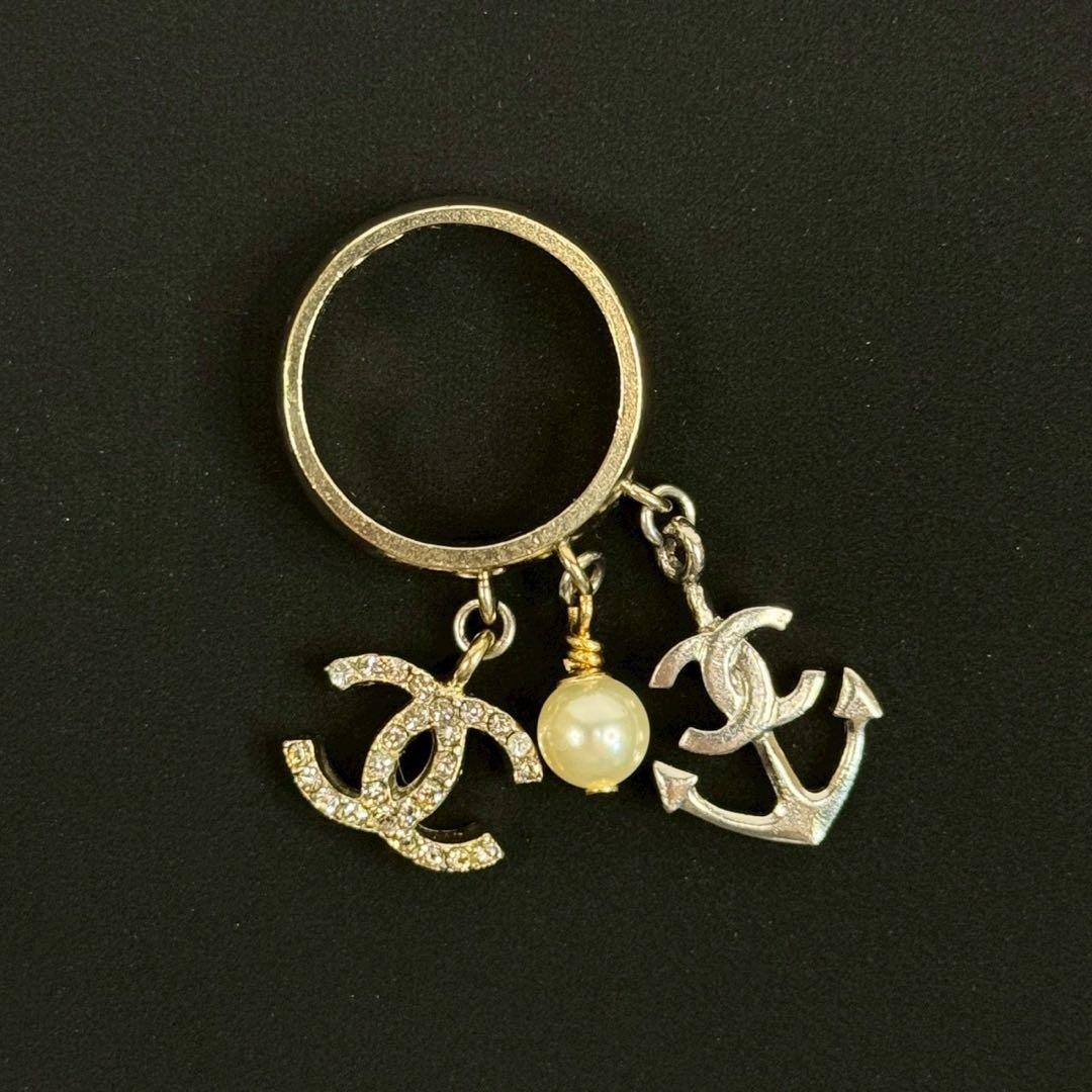 Auth CHANEL Ring CocoMark LineStone 18P Gold Tone Unisex Size 9 Jewelry thumbnail 3