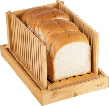 Vencier Bamboo Foldable Bread Slicer Guide for Homemade Bread Cakes Bagels