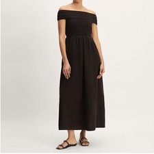 NEW The Gauze Off-the-Shoulder Midi Dress Black XS Minimalist Sustainable