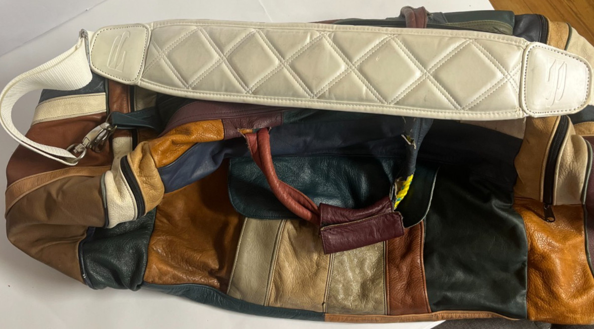 Vintage LEATHER PATCHWORK Large Shoulder Crossbod… - image 16