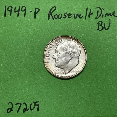 1949-P Roosevelt Dime 10c BU Uncirculated Mint State 90% Silver
