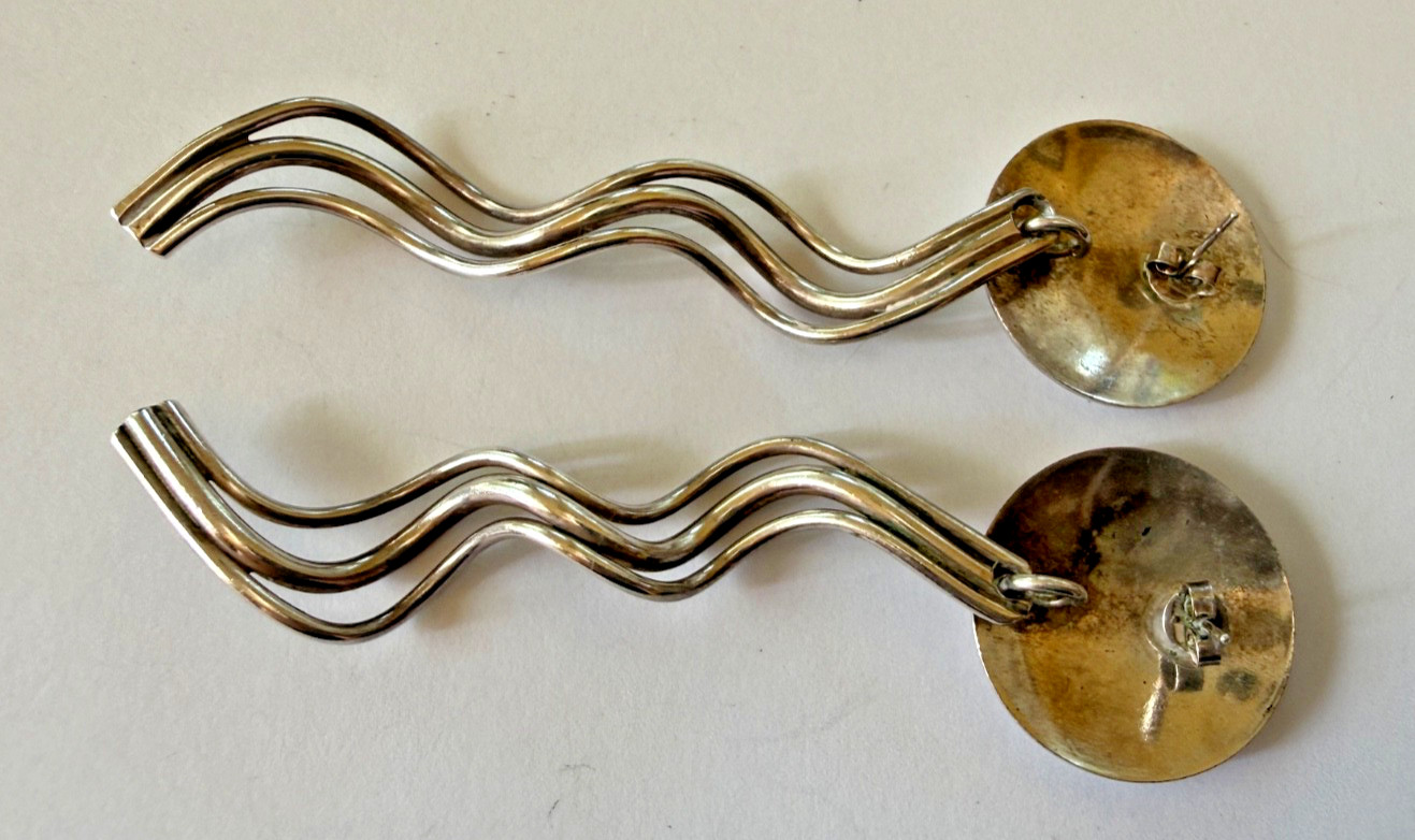 3" Silver Dangle Statement Earrings, Unique Artis… - image 3