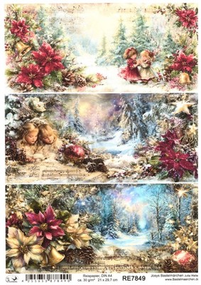 Reispapier DIN A4 Strohseide Weihnachten Vintage quer Noten Kinder Kugel RE7849