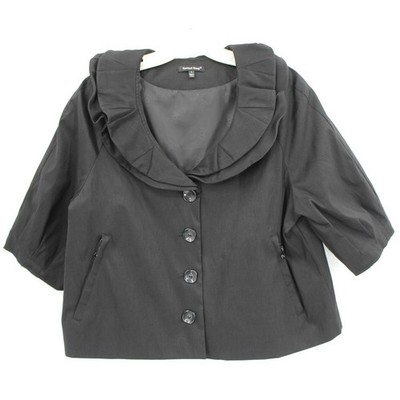 Samuel Dong Black Ruffled Collar Cropped Jacket Ladies Size Large Chic
