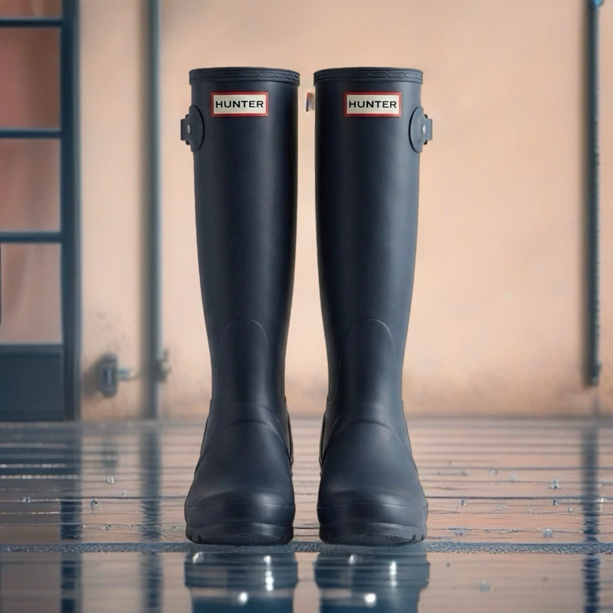 Hunter Original Ribbed Waterproof Rubber Boot Black Blue Tall Size 8 Men 9 Women Hunter Mens And Women main image 3