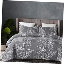 Lightweight Cooling Microfiber Duvet Cover Size and White Floral Queen Grey