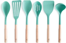 Cooking Tools and Utensils, 7 Piece Nylon and Wood Kitchen Set with Ceramic Croc