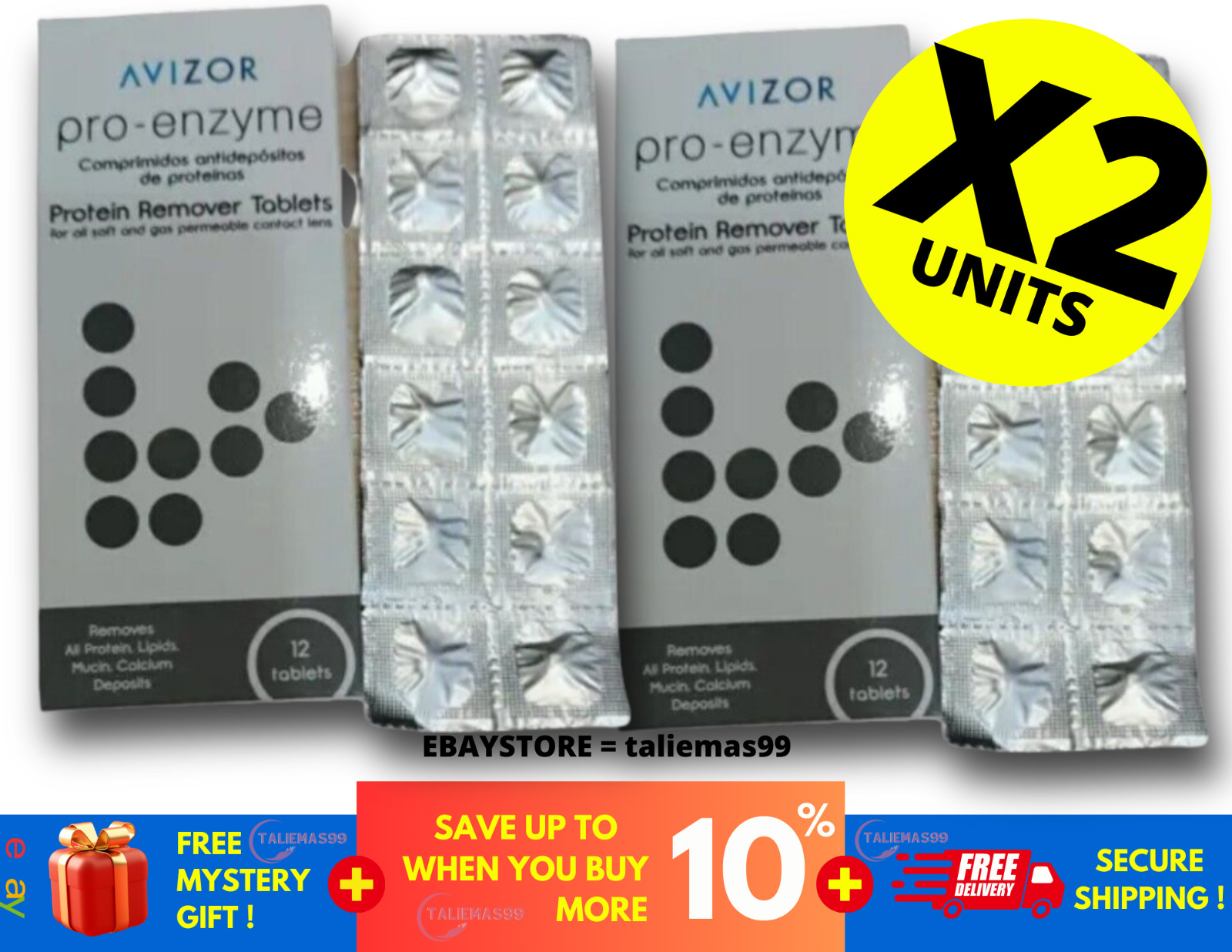 2 Pack Avizor PRO-ENZYME Protein Remover Tablets 12's Contac
