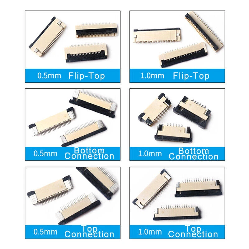 0.5mm/1.0mm Pitch FFC/FPC Flat Cable Connector Socket 4 Pin to 40 Pin Top/Bottom - Image 2 of 4