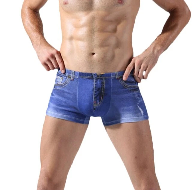 Pantalones Cortos de Jean Estampados de Denim para Hombres Boxer Baúl Ropa Interior Vestido Elegante Dinero Supermercado Foto 2 de 4