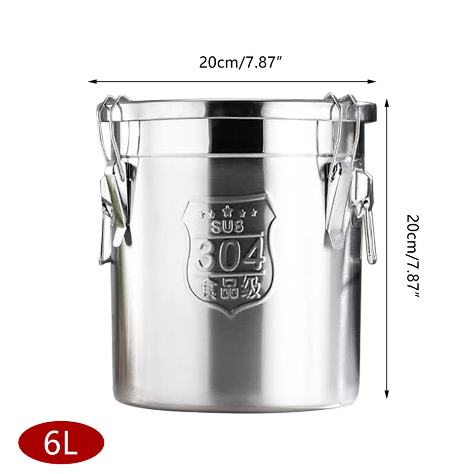 6L Airtight Rice Bucket 304 Stainless Steel Canister Food Storage Container NEW - Image 3 of 4