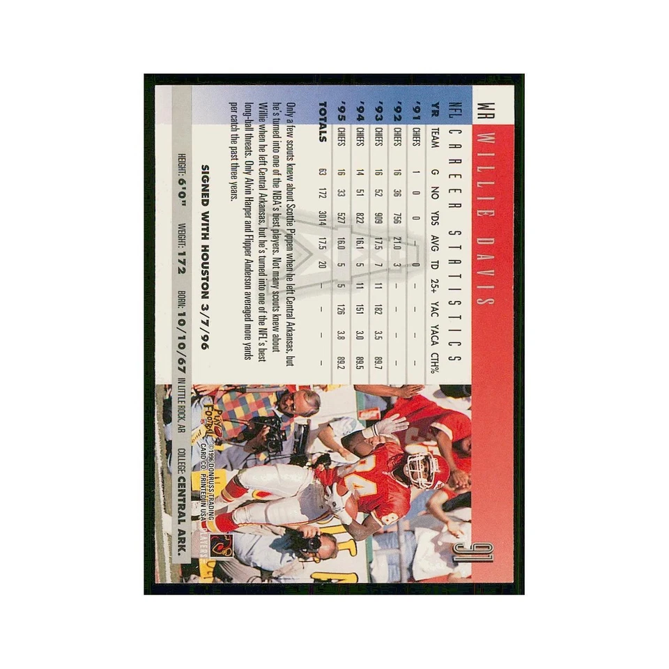 1996 Donruss Willie Davis Houston Oilers #91 - Image 2 of 3