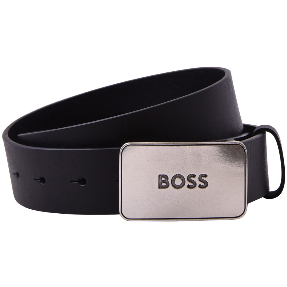 Hugo Boss Icon-Las Men's Belt Genuine Leather Plaque Buckle Black - Main Image