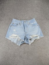 Levis 501 Shorts Womens 24 Light Wash Denim Distressed Button Fly Cut Offs