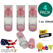 Airless Pump Bottles Empty Pump Bottle Pink and Clear 30ml (1 oz.) 4-Piece