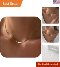 Elegant 14K Gold Plated Dainty Cross Necklace for Women - Adjustable Charm