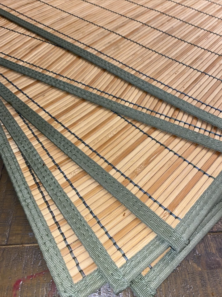 Vintage Bamboo Slat 6 Piece Placemat Set with Trim and Fabric Backing 19" x 13" - Image 4 of 4