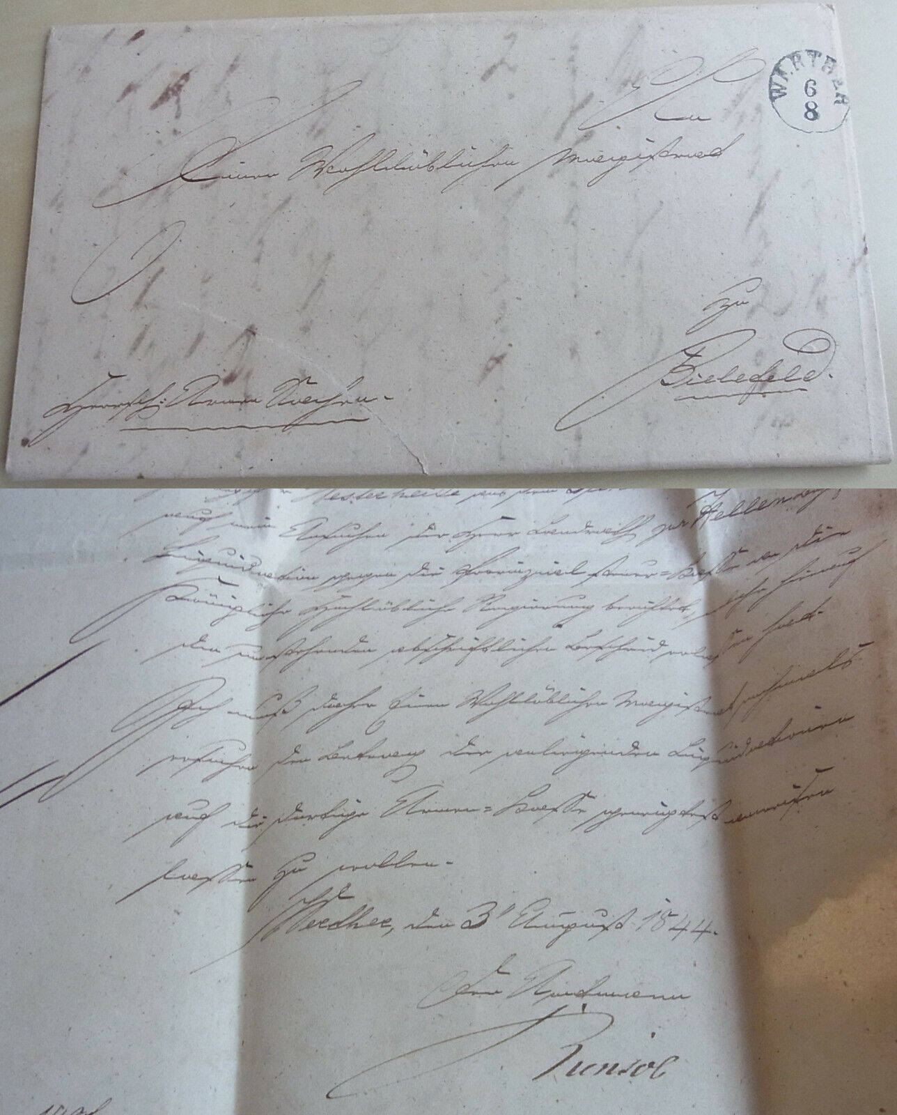 Letter Werther 1844 An Bm Bielefeld: Cost Funeral Smuggler From Sieker