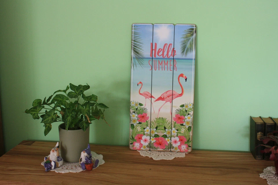 Deko Wand Schild Bild Flamingo Summer Vintage rustikal Retro Bretter look Vogel - Bild 2 von 3