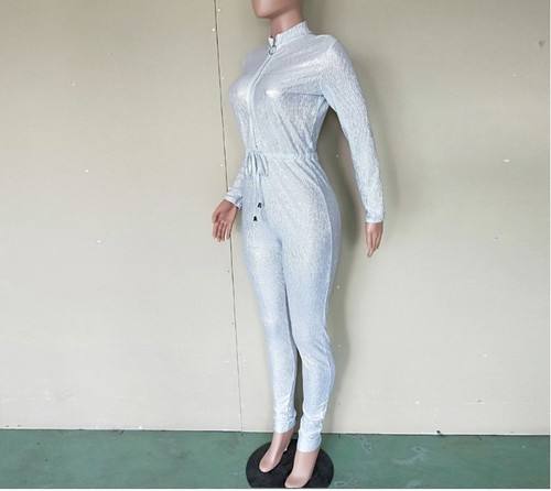 Women-Front-Zipper-Shinny-Long-Sleeve-High-Waist-Catsuit-Playsuit-Jumpsuit-R1