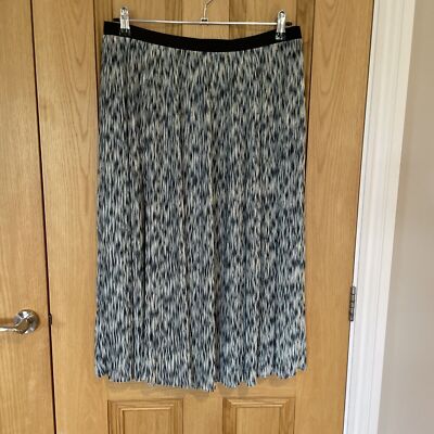 Jigsaw Pleat Chiffon Floaty Pale Blue Black Midi Skirt 12 Lined Belt Trim  Summer UK