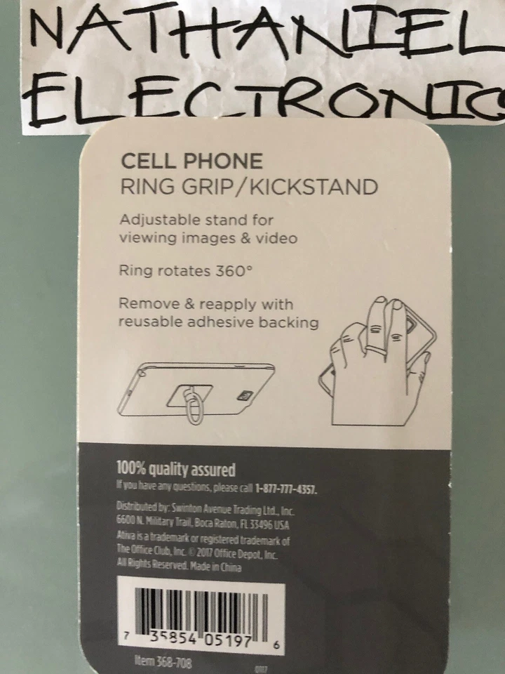 Ativa Cell Phone Ring Grip/Kickstand, 1.37in.H x 1.77in.W x 0.27in. Silver NEW - Image 2 of 2