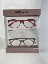 NIB Nine West 2.00 Readers Unisex 3 Pack Reading Glasses Rose, Crystal, Green