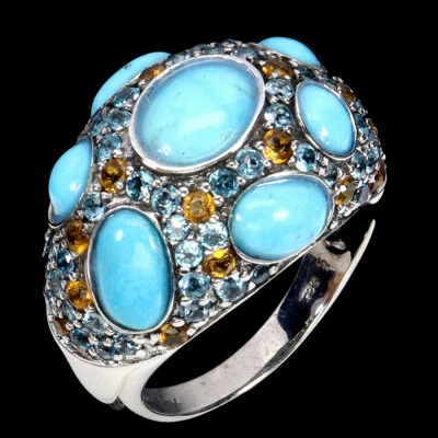 925 Sterlingsilber Ring Oval Türkis Citrin Topas Edelstein Schmuck - Bild 1 von 4