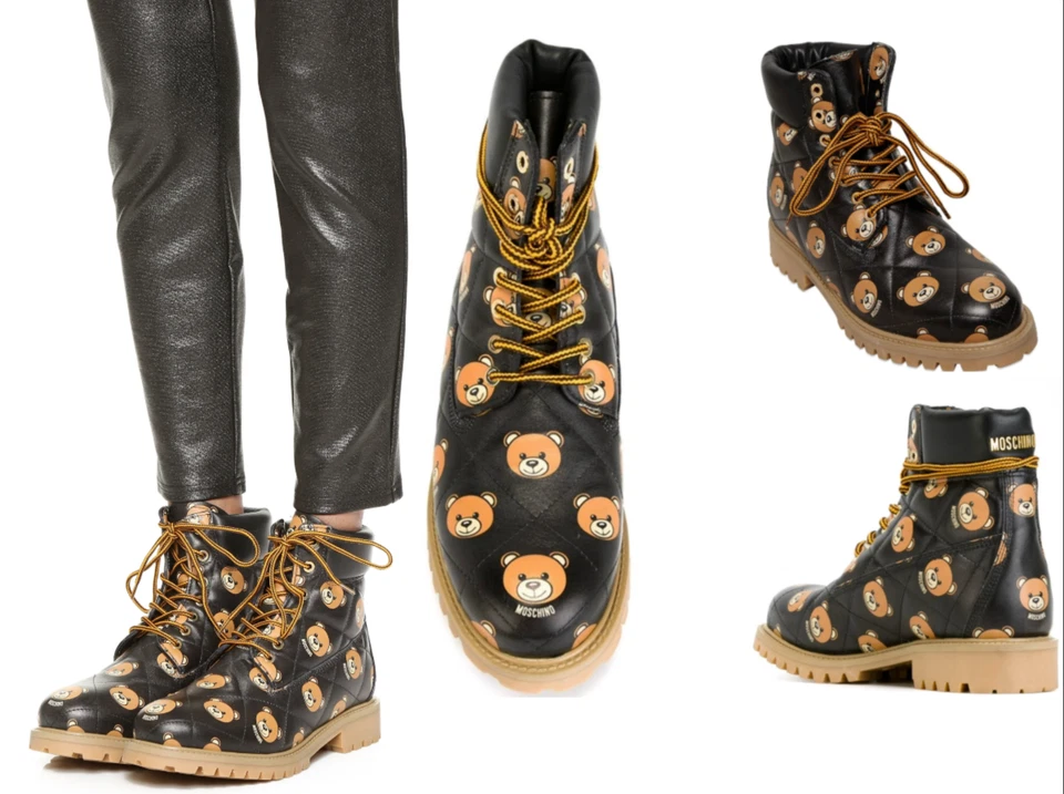 MOSCHINO TEDDY BEAR QUILTED COMBAT ANKLE HIKING BOOTS SCHUHE SHOES DEADSTOCK 36