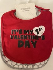 NEW SET OF 2 OKIE DOKIE MY FIRST VALENTINES DAY BIBS. One Red, One Gray