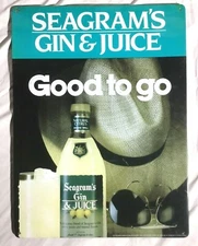 Vintage SEAGRAMS GIN and JUICE Embossed Metal Bar Advertising Sign. Rare! 24 x18