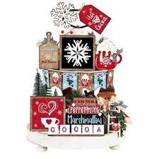 14 Pcs Christmas Tiered Tray Decor Set Christmas Wooden Sign Decor Rustic Far...