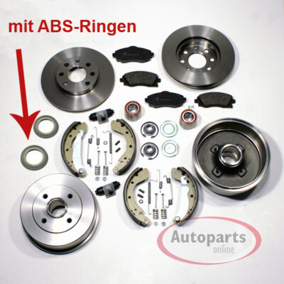 Bremsscheiben Beläge vorne + Bremstrommel Zubehör Set hinten für Opel Corsa C