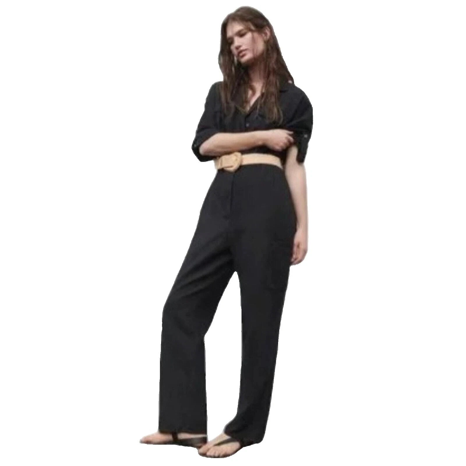 Mescla de linho Preto macacões e Jardineiras para mulheres