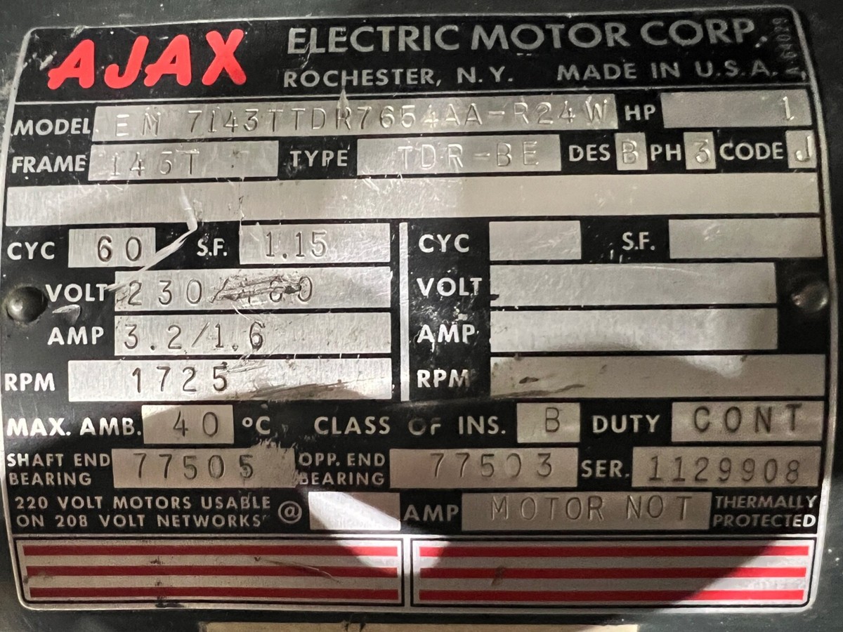AJAX Motor 1HP,Model EM7143TTDR7654AA-R24W | eBay