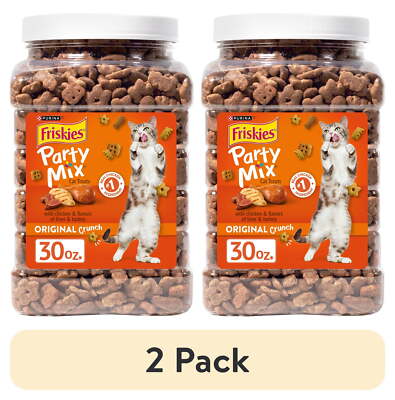 (2 pack)   Party Mix Cat Treats, Original Crunch Snacks, 30 oz. Canister