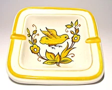 FZR Florence Ashtray Handmade Italian Pottery Yellow Bird & Flowers on White