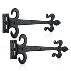 XFORT Black Antique Fleur De Lys Working Hinge, Cast Iron Gate Hinges