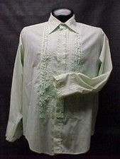 LIGHT GREEN RUFFLED TUXEDO SHIRT VINTAGE 15.5/34 MEDIUM