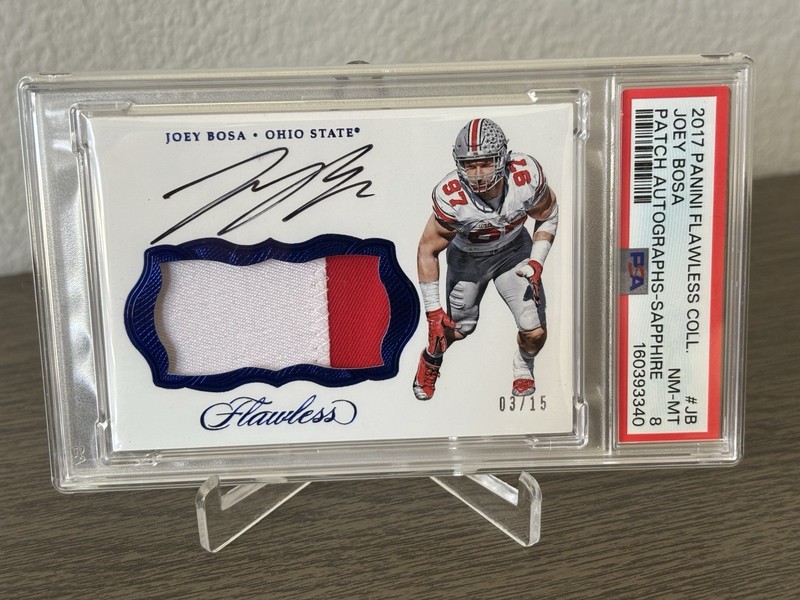 2017 Panini Flawless Collegiate Game Worn Patch Auto Joey Bosa 3/15 #PA-JB PSA-8