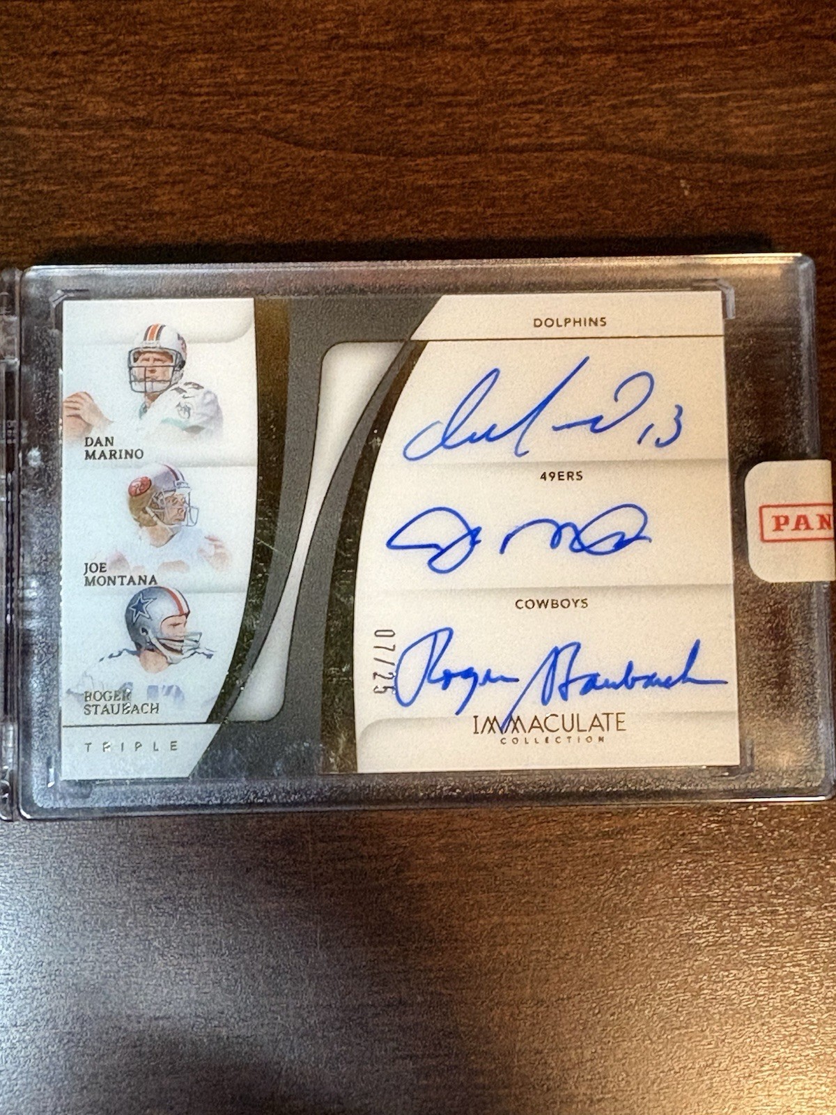 Joe Montana / Roger Staubach / Dan Marino #7 Football Cards 2024 Panini Immaculate Triple Autograph trading card — raw and PSA graded price guide