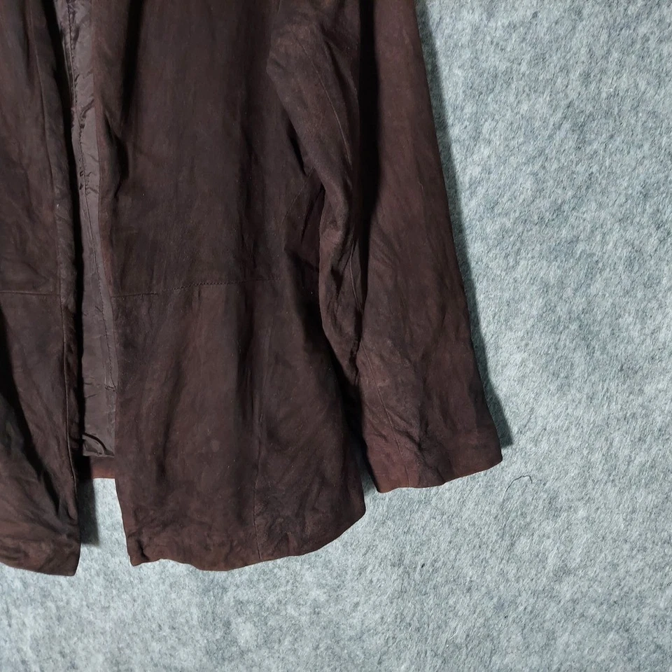 Chaqueta Eileen Fisher 100% Gamuza Cabra M Marrón Frente Abierto Blazer Forrado Occidental Foto 4 de 4