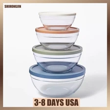 8pc Glass Set of 4 Mixing Bowls with Lids Clear - Figmint™: Glass & Plastic