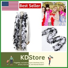 80g White  Black Tips Feather Boa 2 Yards Fluffy Party Costume Accessory