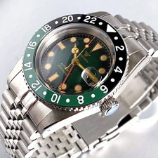 Bubble Sapphire Crystal 38mm NH34 GMT Automatic Watch Men 20BAR Matte Green Dial
