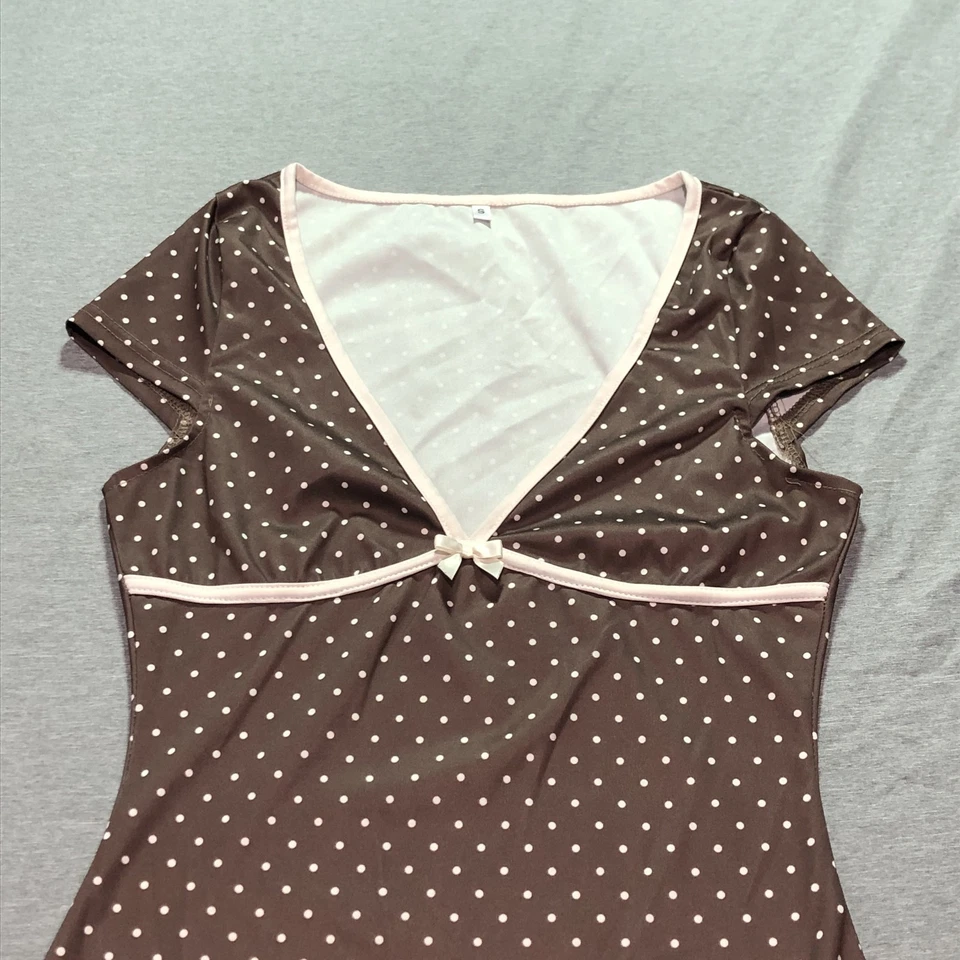 Maxi Vestido Mujer Pequeño Lunares Femenino Ditzy Años 90 Indie Oficina Ocasión Marrón Foto 4 de 4