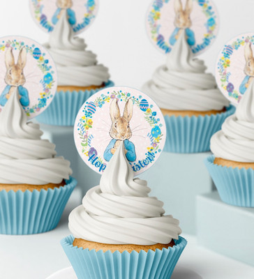 Edible Easter Peter Rabbit Blue Icing/Wafer cupcake Topper Decorations